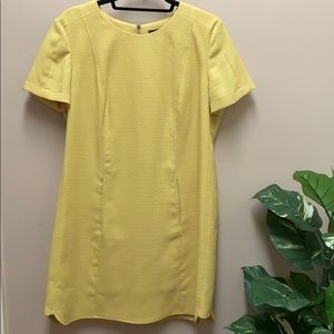 Tahari yellow woven dress w exposed gold zipper